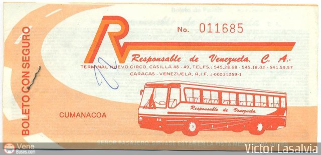 Pasajes Tickets y Boletos Resp. de Vzla por Juan De Ascen��o