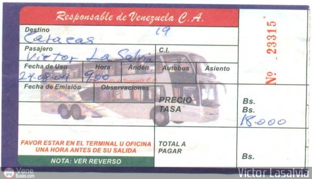 Pasajes Tickets y Boletos Resp. de Vzla por Juan De Ascen��o